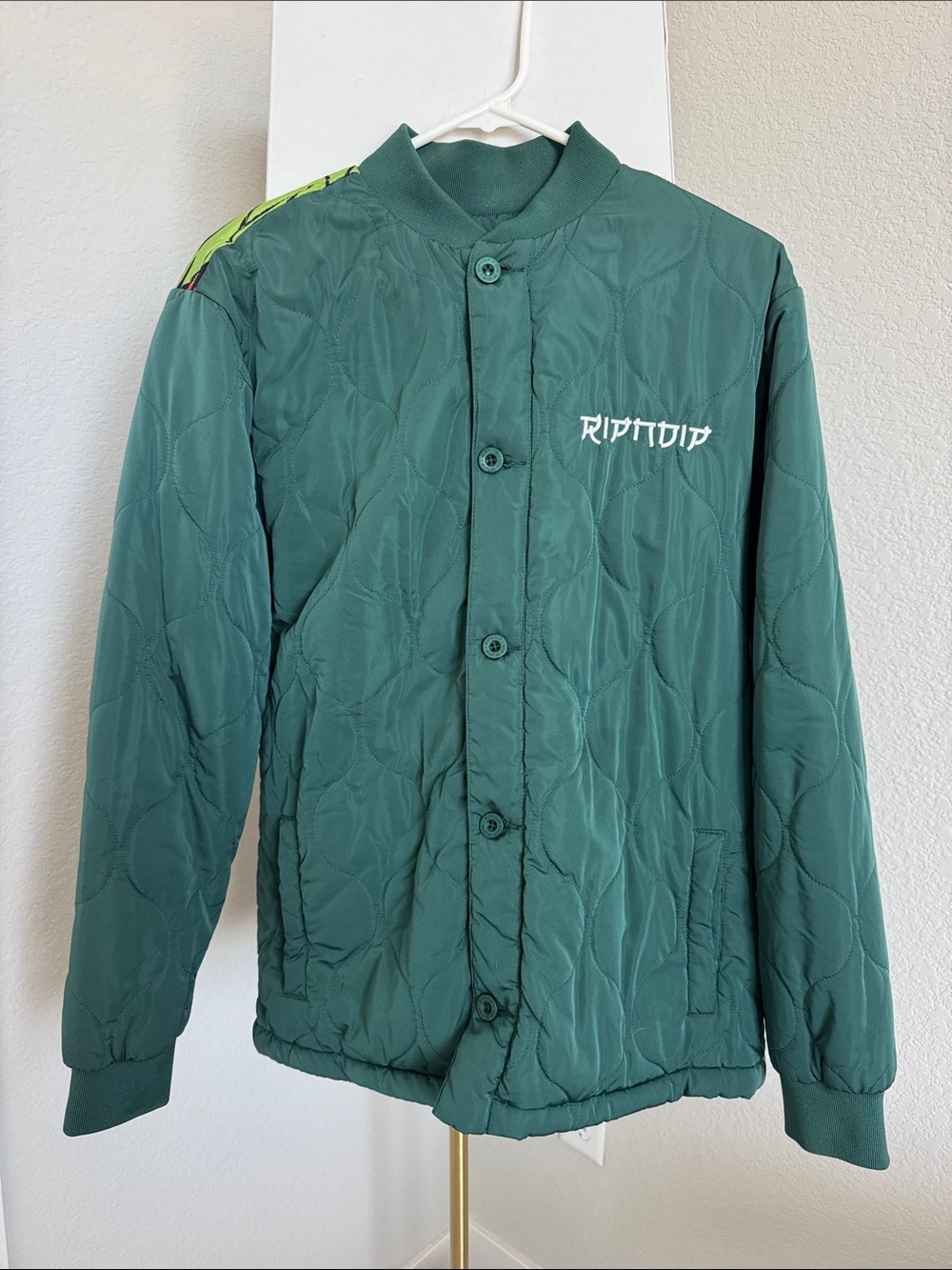 Ripndip Quilted Shirt Jacket in Teal with Lime Accent
